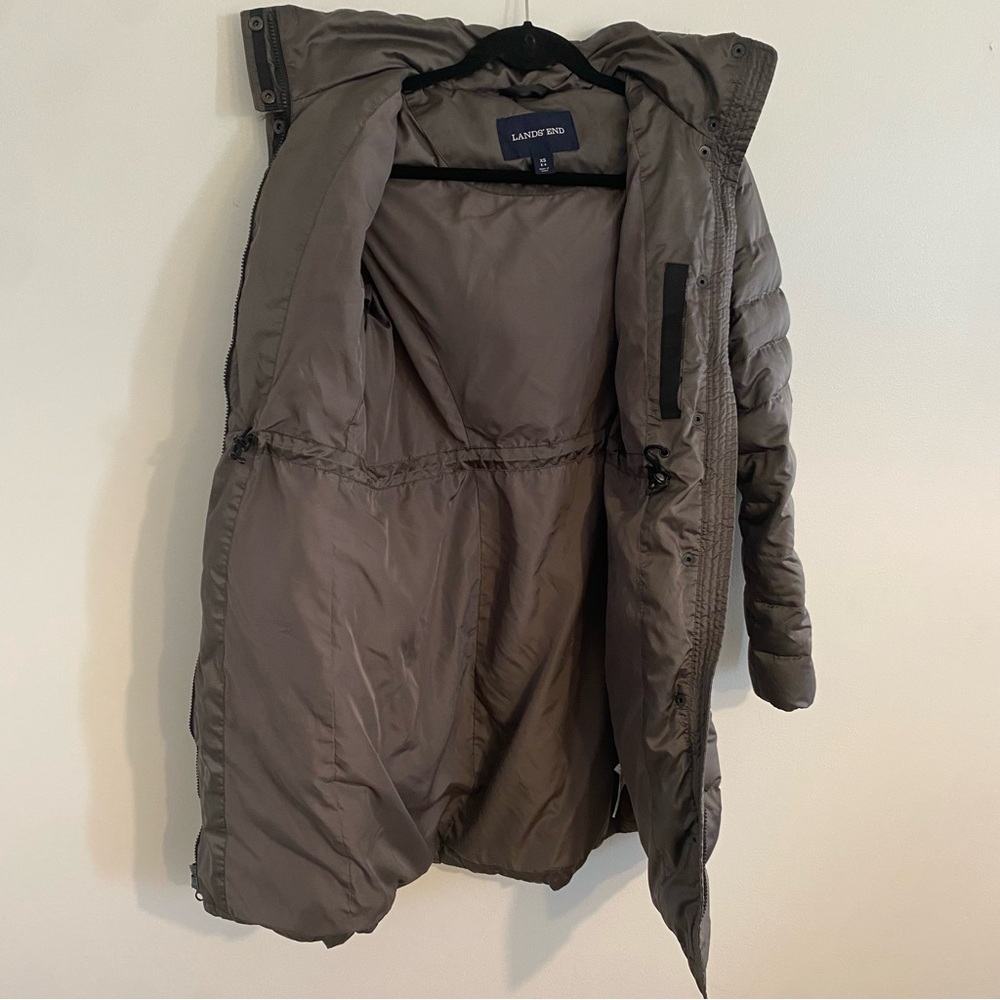 Lands' End Gray Squall Parka Down Coat with Faux Fur Trim. - Picture 3 of 7